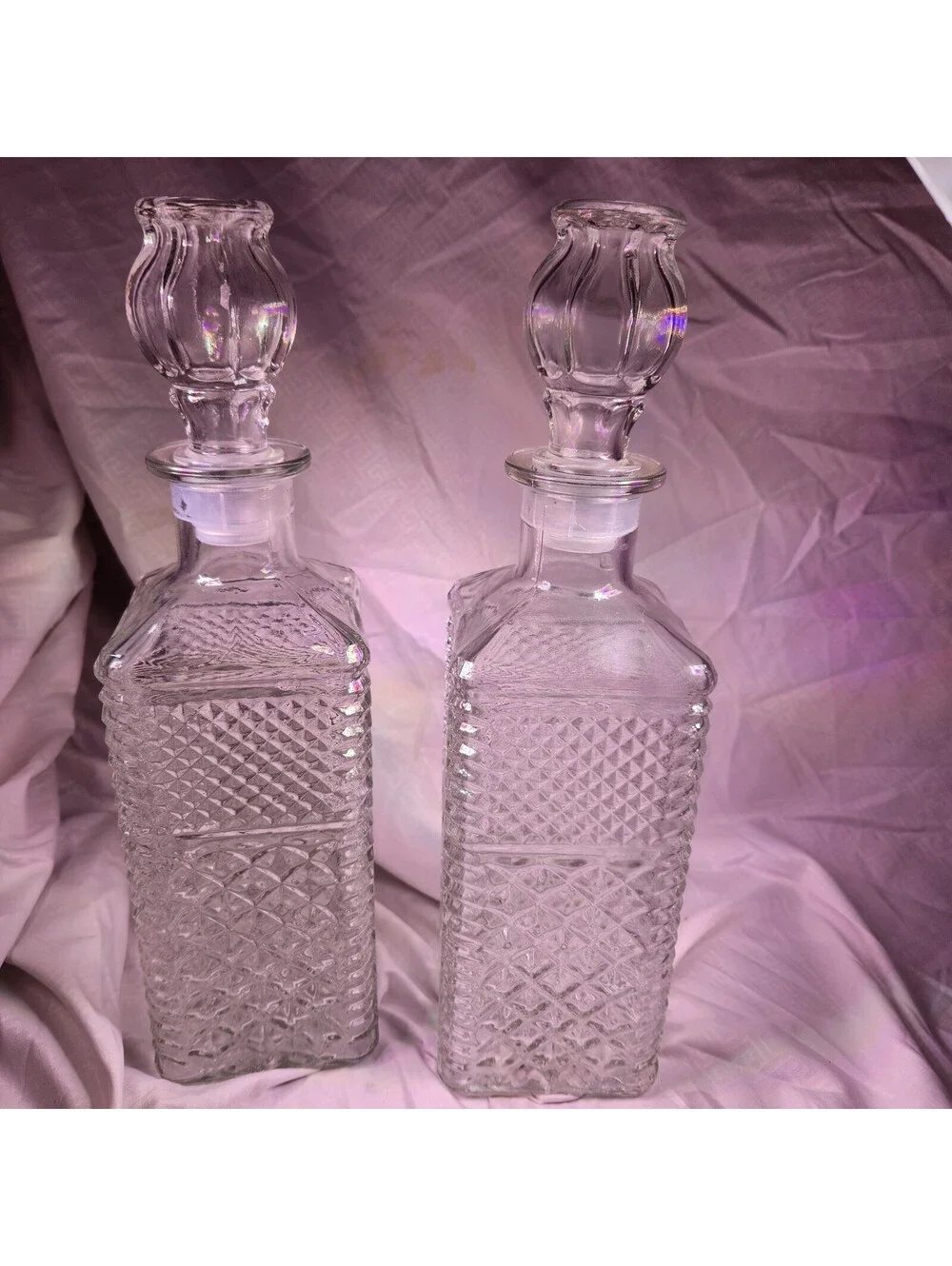 MCM Glass Decanters with Stoppers. Design Is Waffle and Diamond Design Set of 2